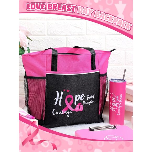 Breast Cancer Awareness Gifts Tote Bag Tumbler Care Package for Women - Picture 2 of 6